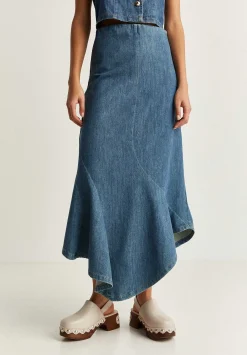 Falda Midi Denim Bajo Vuelo-Scalpers Sale