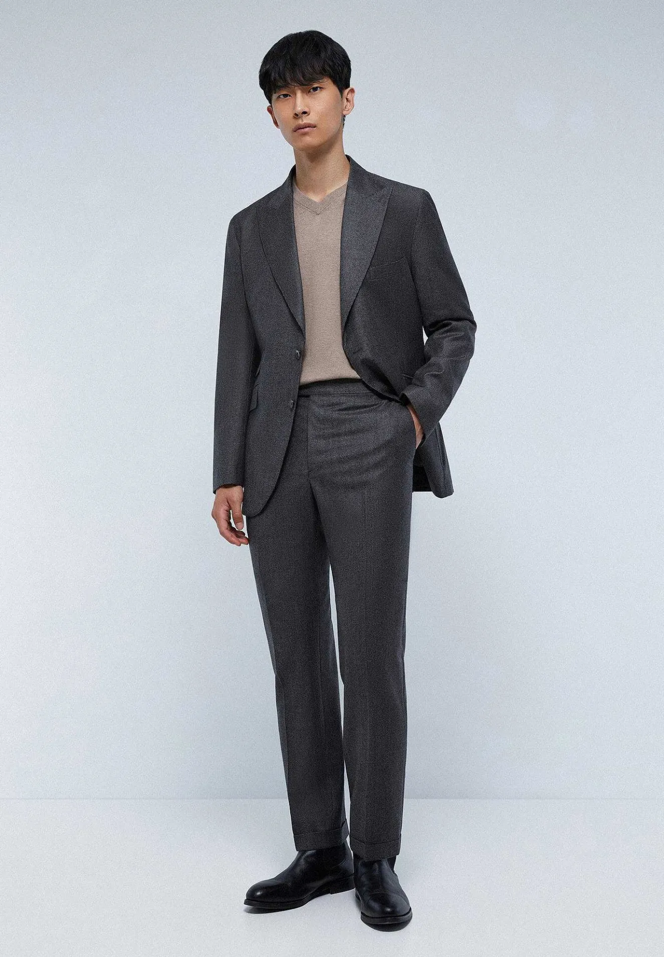 Traje Premium Cuadros Punta De Lanza Gris-Scalpers Best