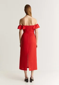 Vestido Lino Midi Drapeado Pecho-Scalpers Clearance
