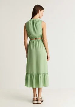 Vestido Midi Satinado Abertura Cintura-Scalpers Fashion