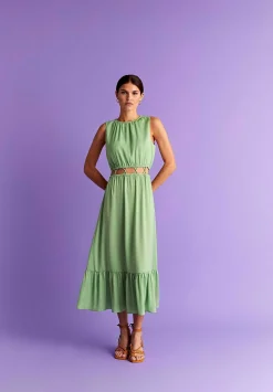 Vestido Midi Satinado Abertura Cintura-Scalpers Clearance