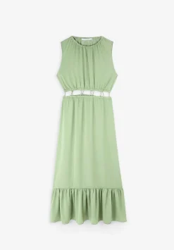 Vestido Midi Satinado Abertura Cintura-Scalpers Clearance